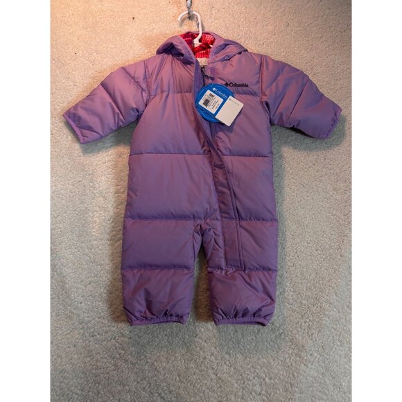NWT Columbia Down Snowsuit 3-6 Month Snuggly Bunny Bunting Purple Hand Foot Flap